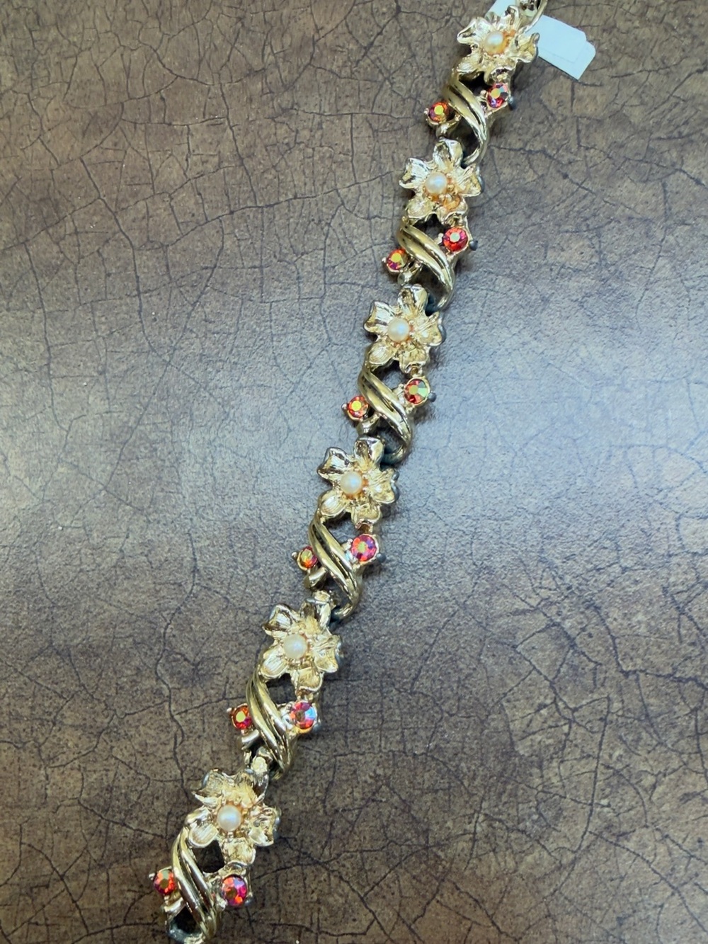 Gold-Tone Floral Crystal Bracelet - Gold with Pink Accents